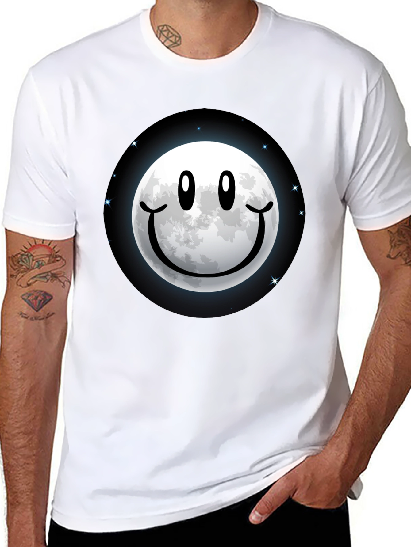 Moon Smile Graphic Tee - Black Cotton Comfort