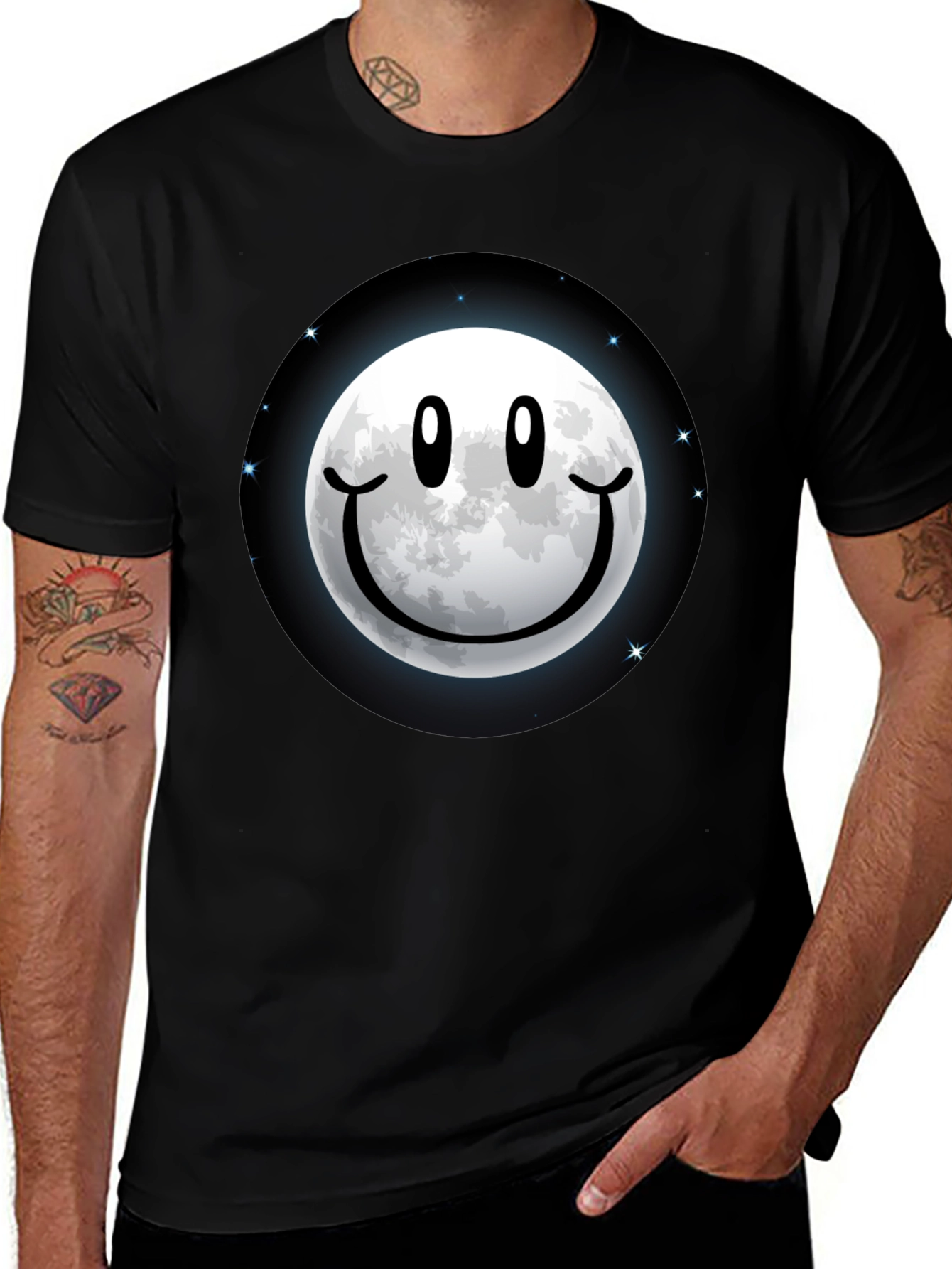 Moon Smile Graphic Tee - Black Cotton Comfort