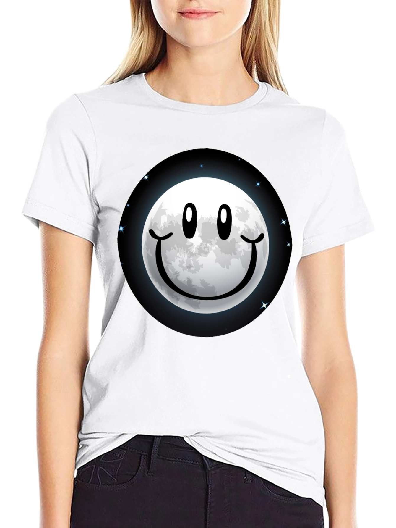 Moon Smile Graphic Tee - Black Cotton Comfort