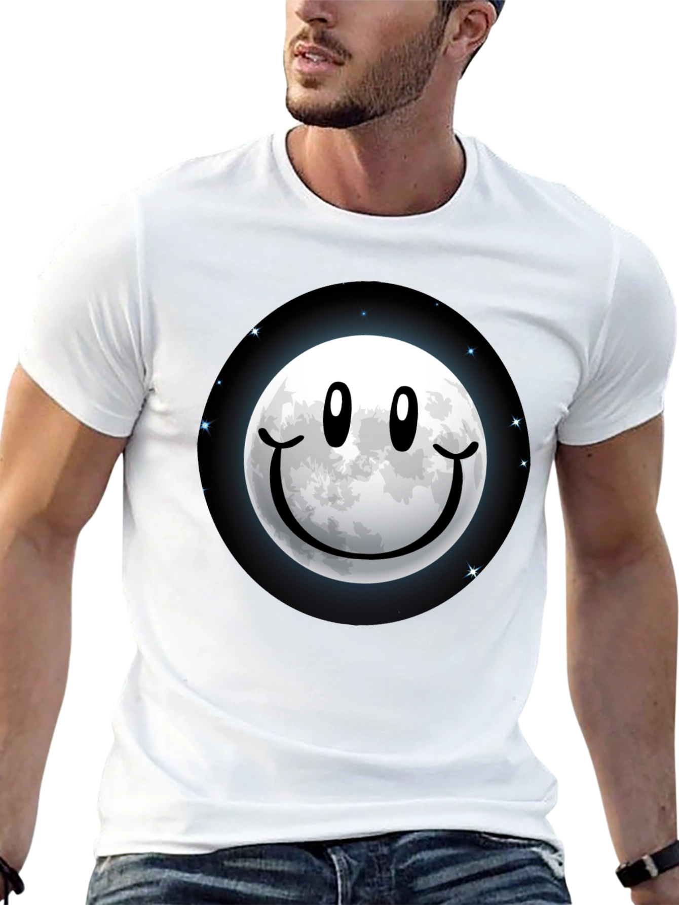 Moon Smile Graphic Tee - Black Cotton Comfort