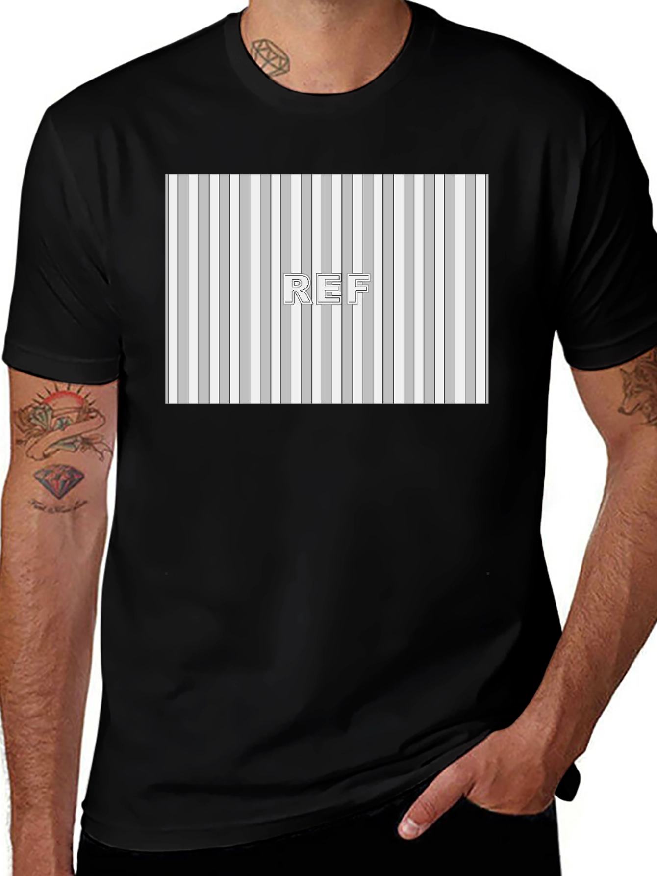 Striped Pattern REF Graphic Tee - Black