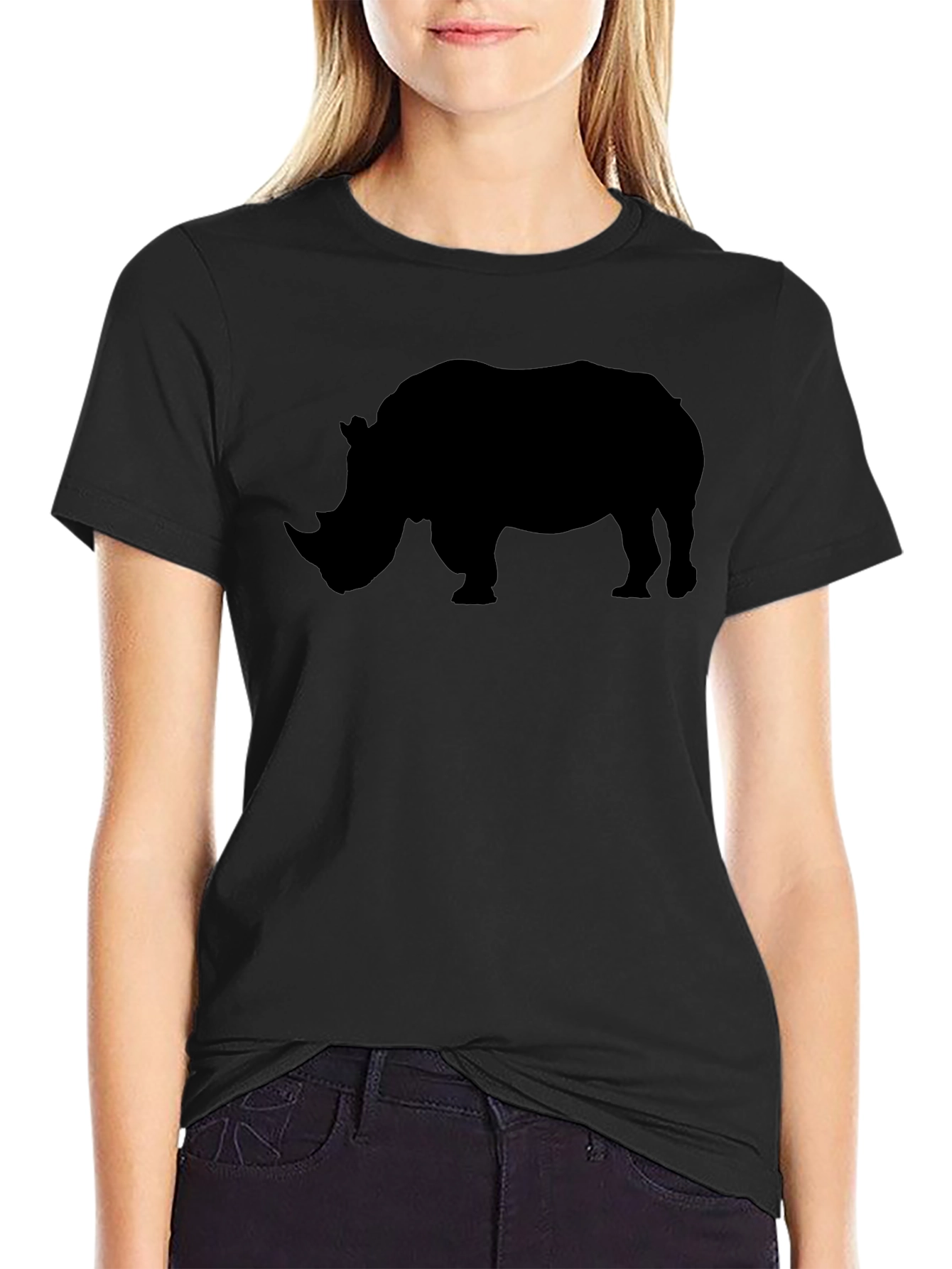 Rhino Silhouette Tee - Black Cotton Graphic T-Shirt