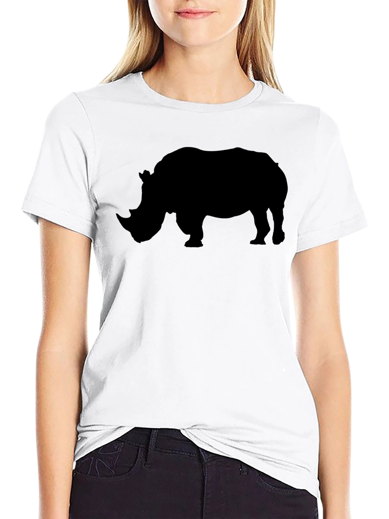 Rhino Silhouette Tee - Black Cotton Graphic T-Shirt