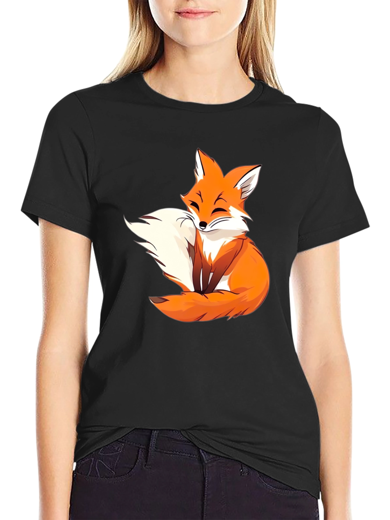 Cute Fox Graphic Tee - Black Unisex T-Shirt