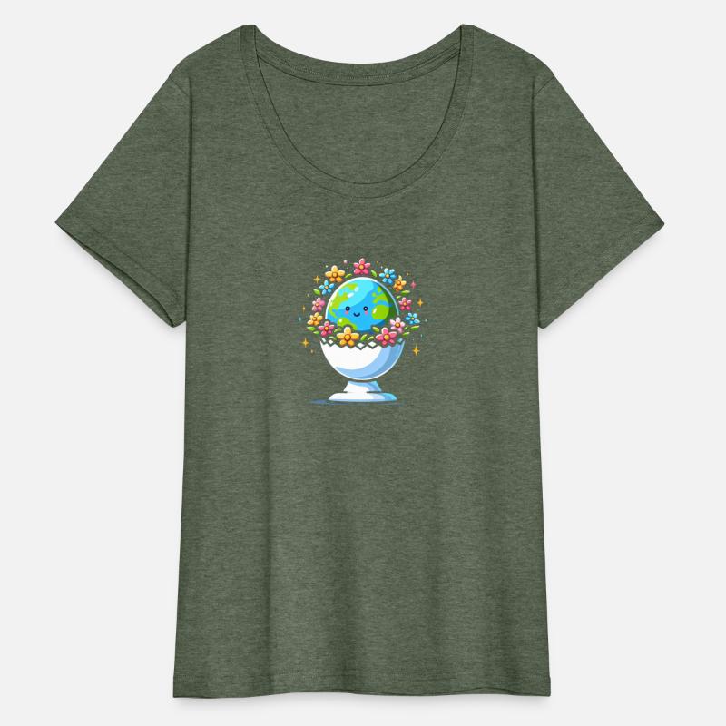Earth in egg holder with flowers around