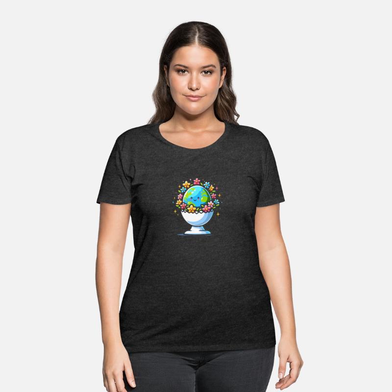 Earth in egg holder with flowers around
