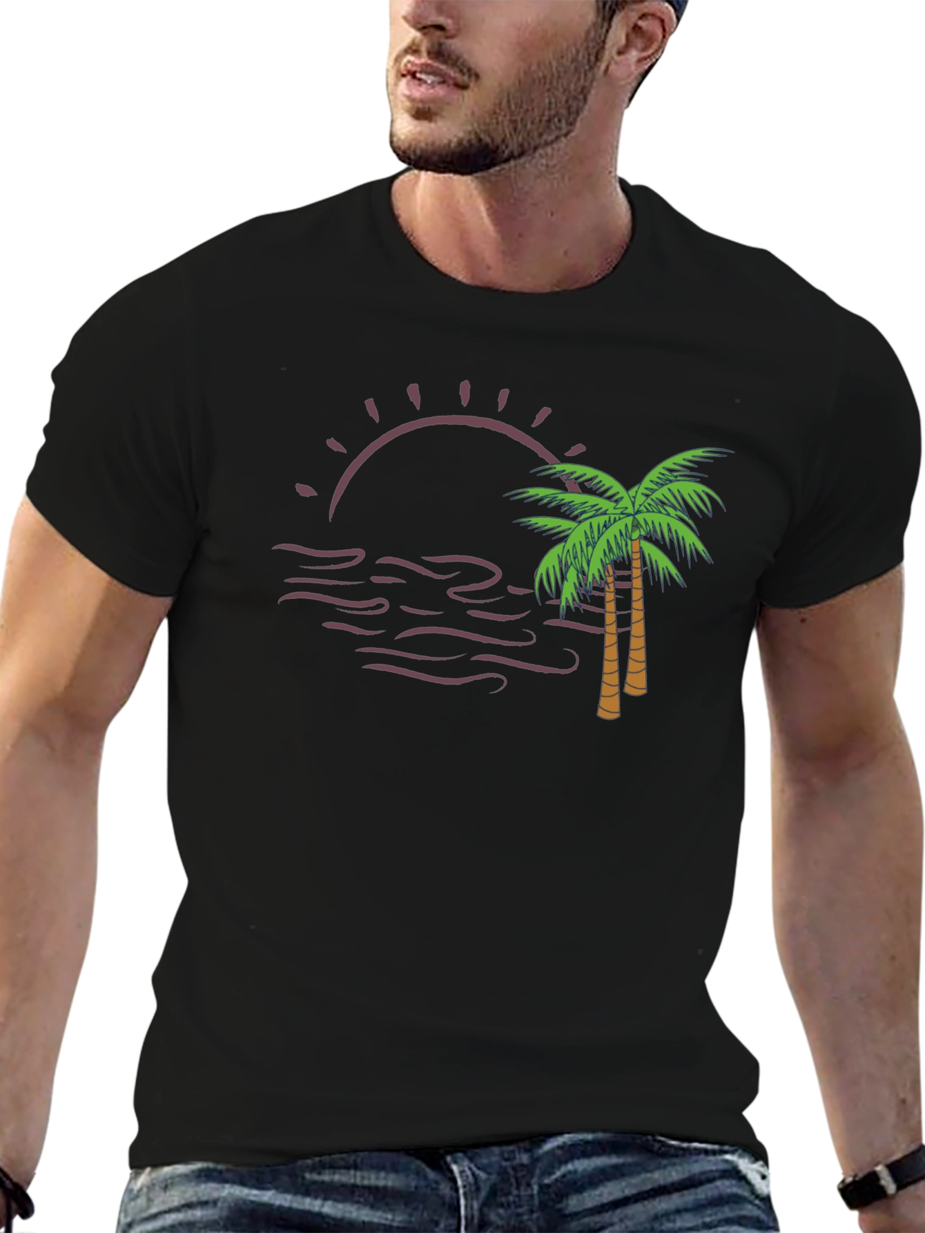Sunset Palm Tee - Black Graphic T-Shirt
