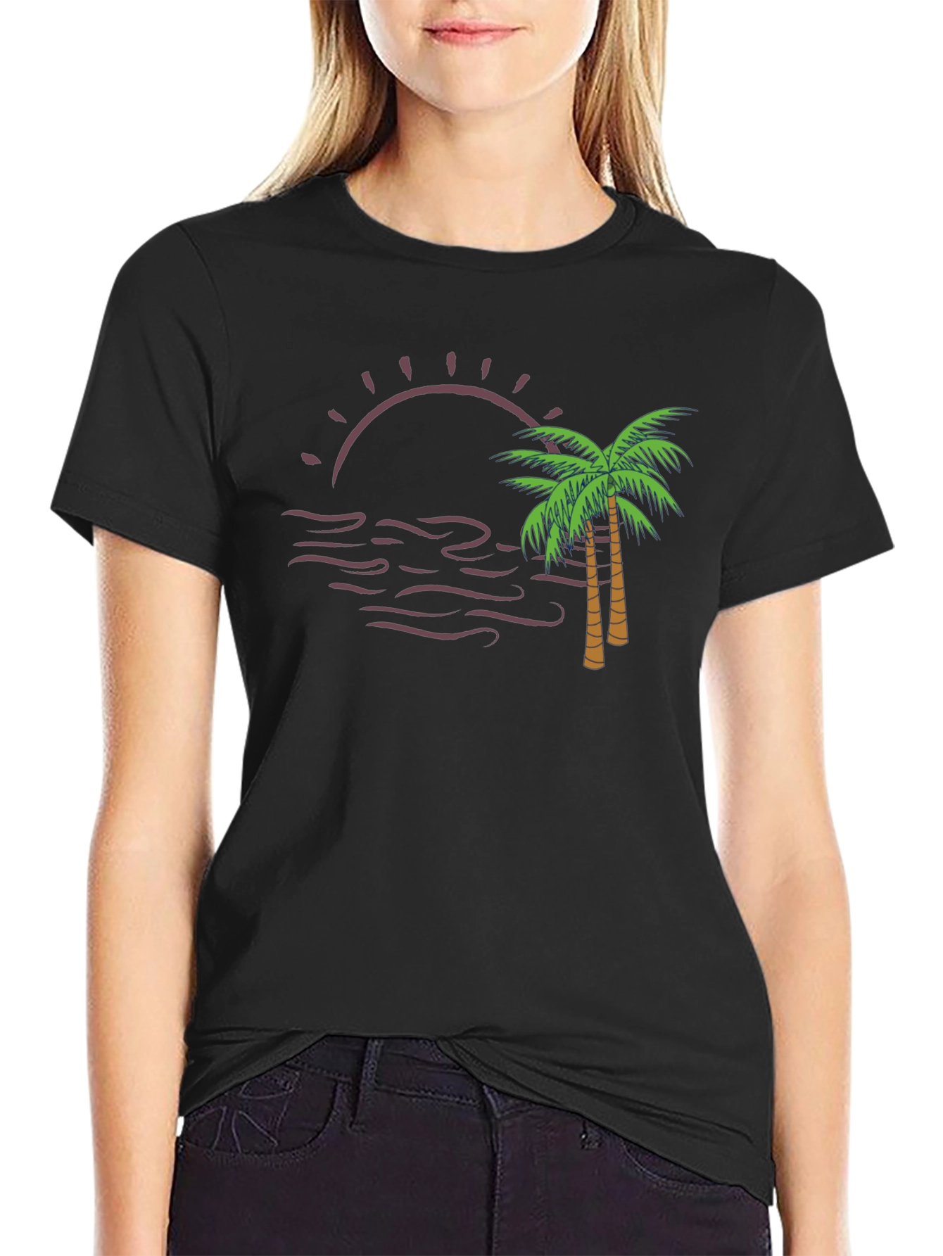Sunset Palm Tee - Black Graphic T-Shirt