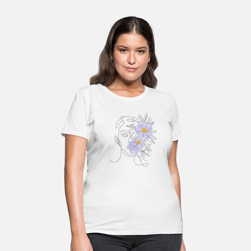 Elegant Line Art Woman Face with Floral Accents
