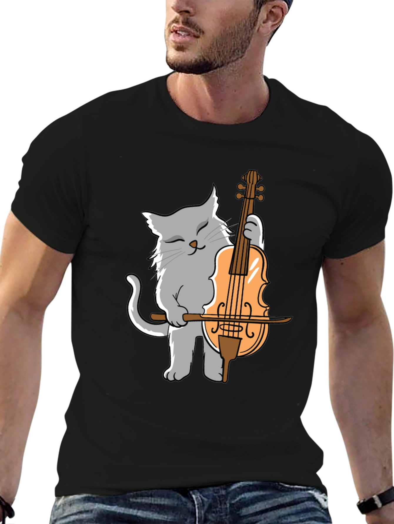 Cat Playing Cello Graphic T-Shirt