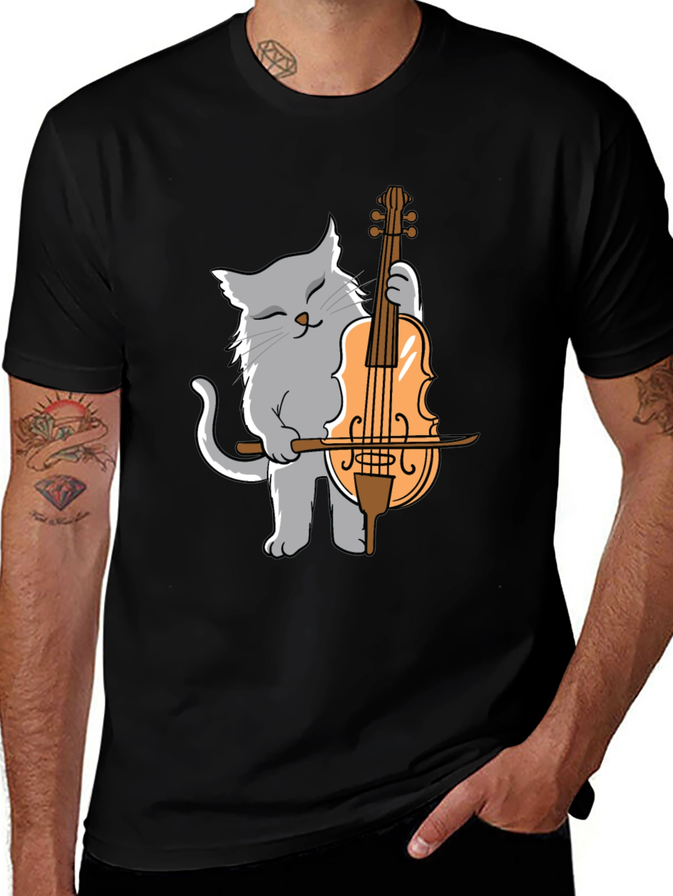 Cat Playing Cello Graphic T-Shirt