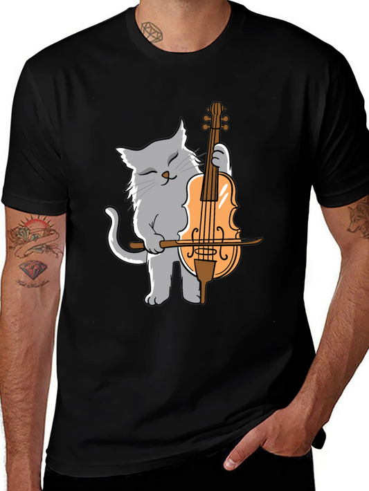 Cat Playing Cello Graphic T-Shirt