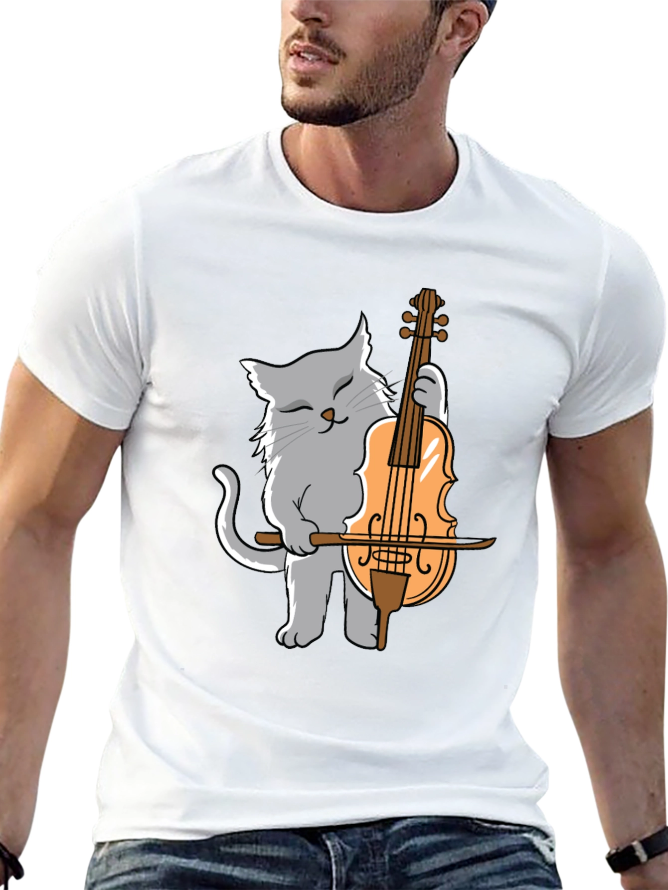 Cat Playing Cello Graphic T-Shirt