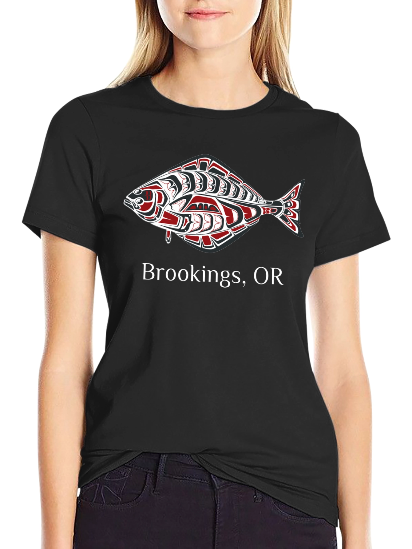 Brookings OR Fish Graphic Tee - Black