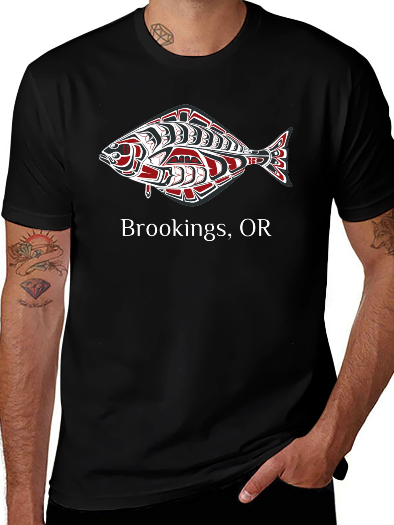 Brookings OR Fish Graphic Tee - Black