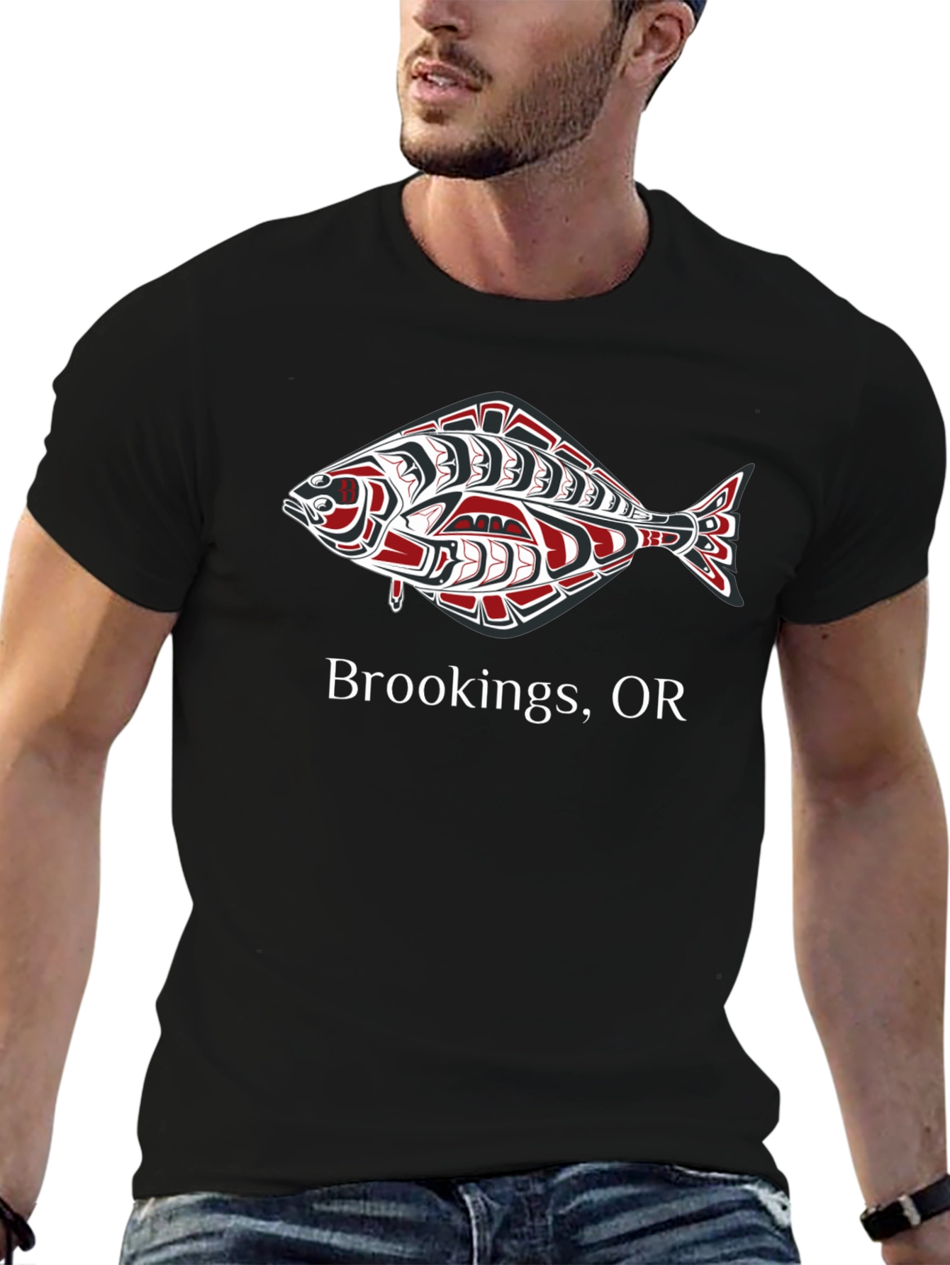 Brookings OR Fish Graphic Tee - Black