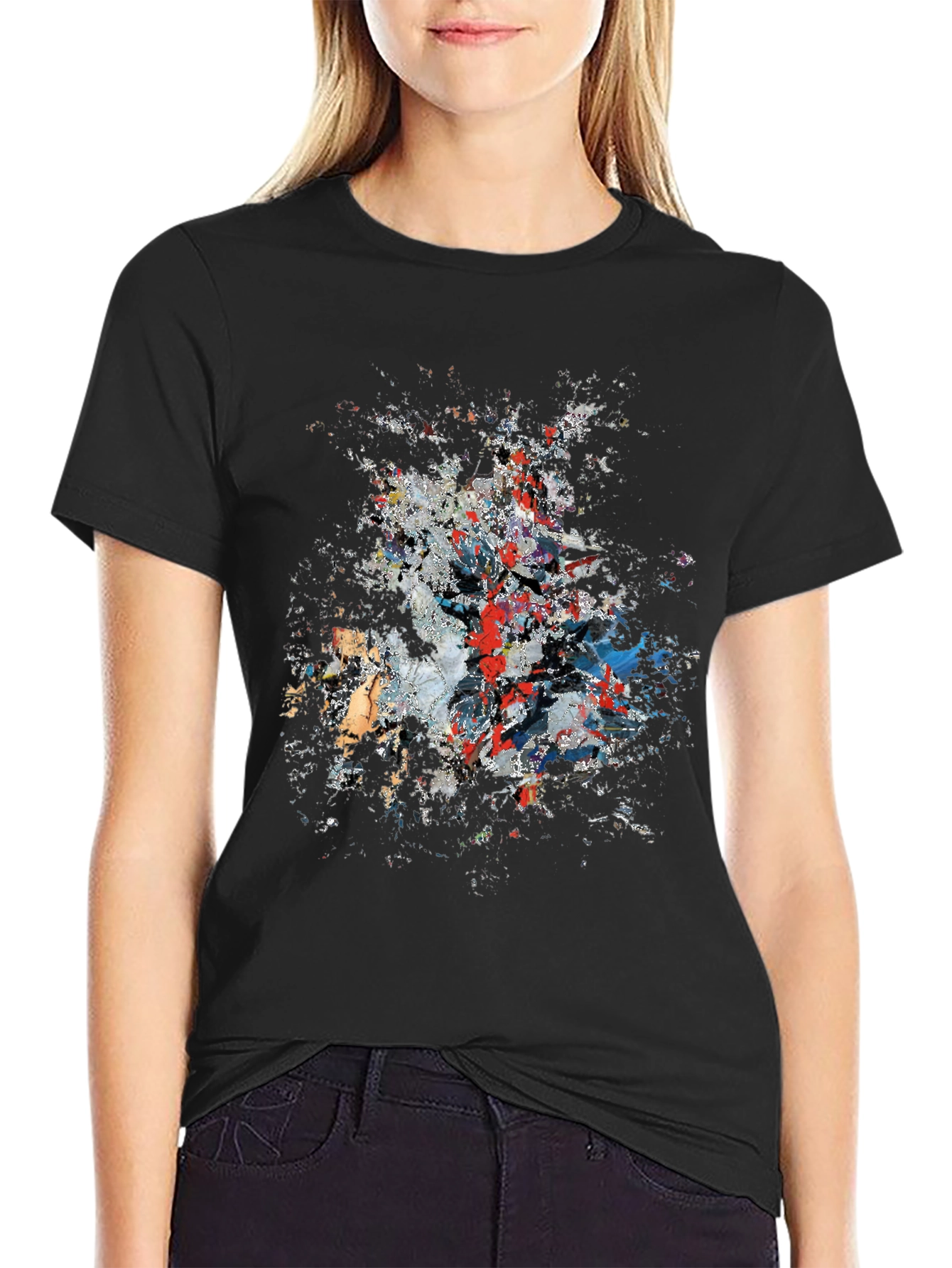 Abstract Paint Splatter Graphic Print Black T-Shirt