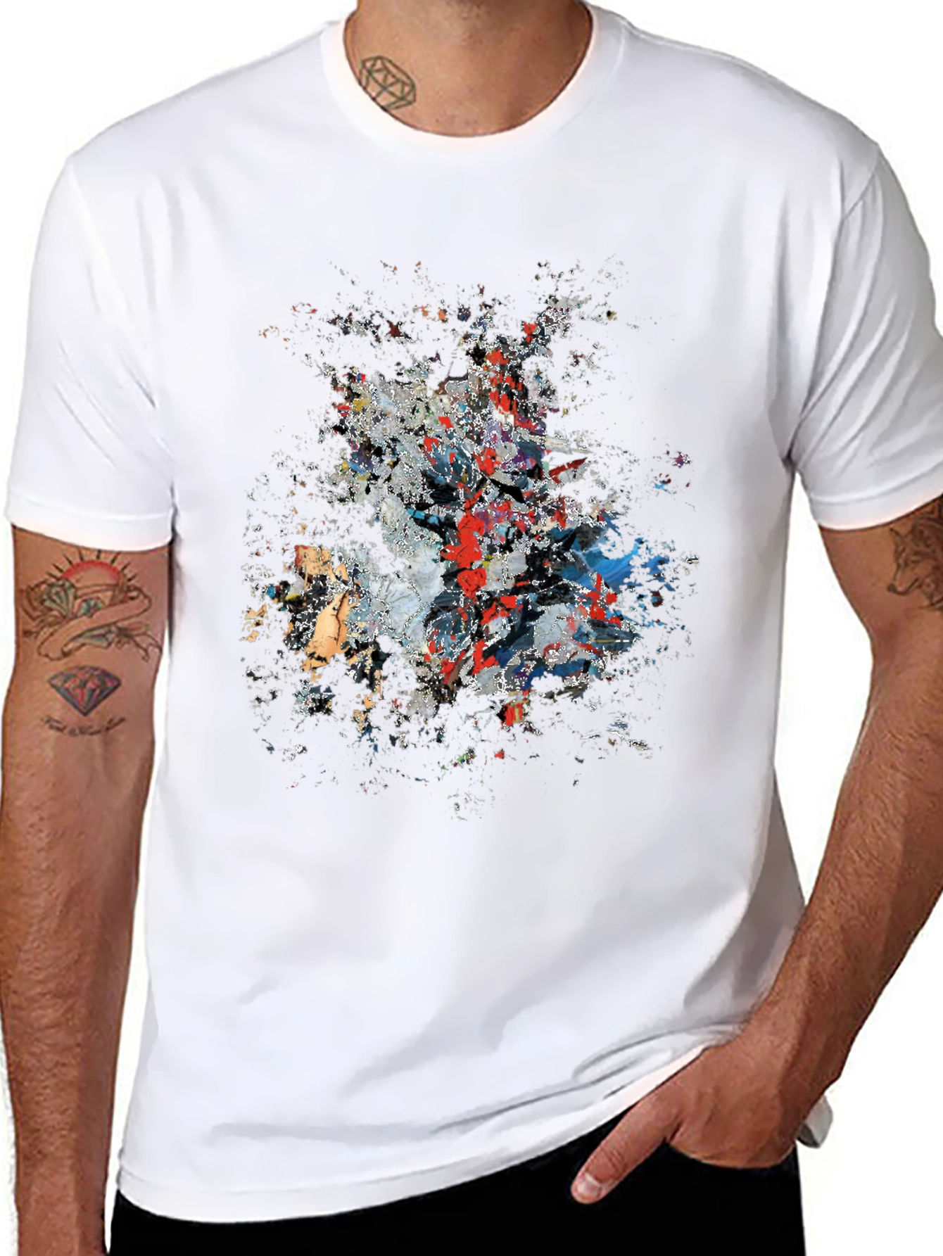 Abstract Paint Splatter Graphic Print Black T-Shirt