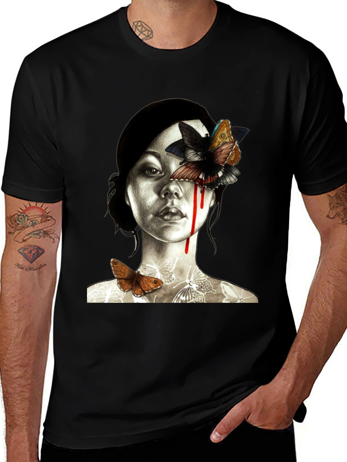 Butterfly Woman Graphic Tee - Unique Art Shirt