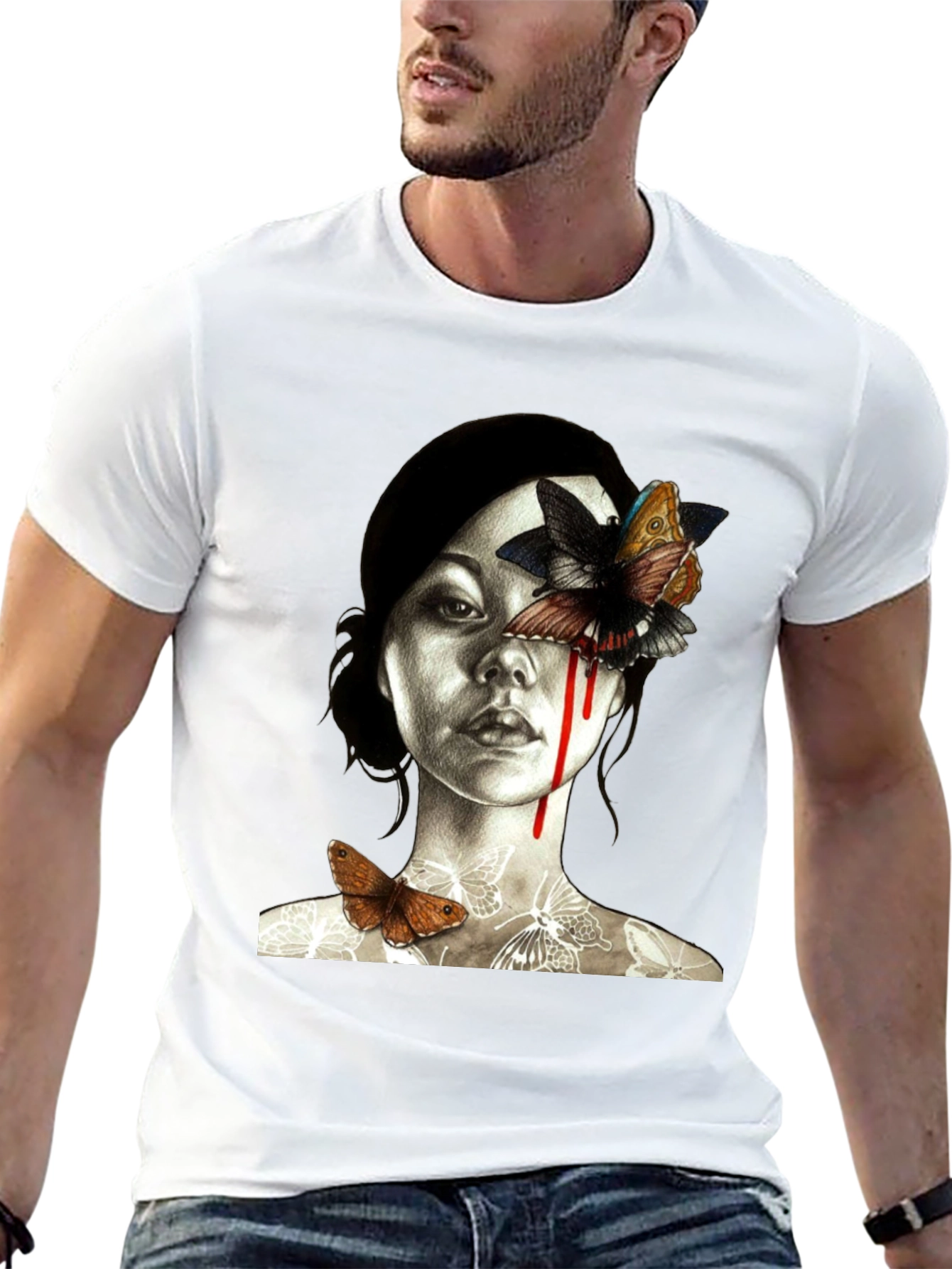 Butterfly Woman Graphic Tee - Unique Art Shirt