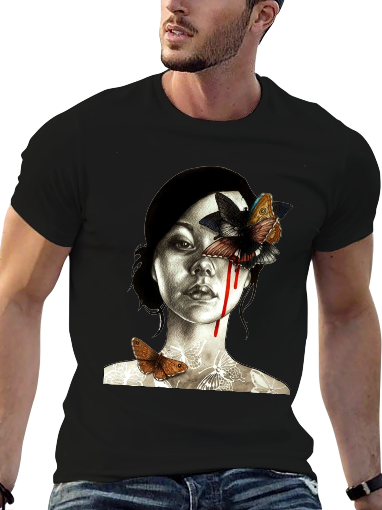 Butterfly Woman Graphic Tee - Unique Art Shirt