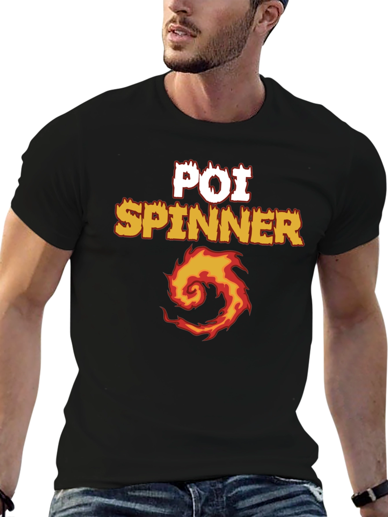 Poi Spinner Fire Design Black T-Shirt