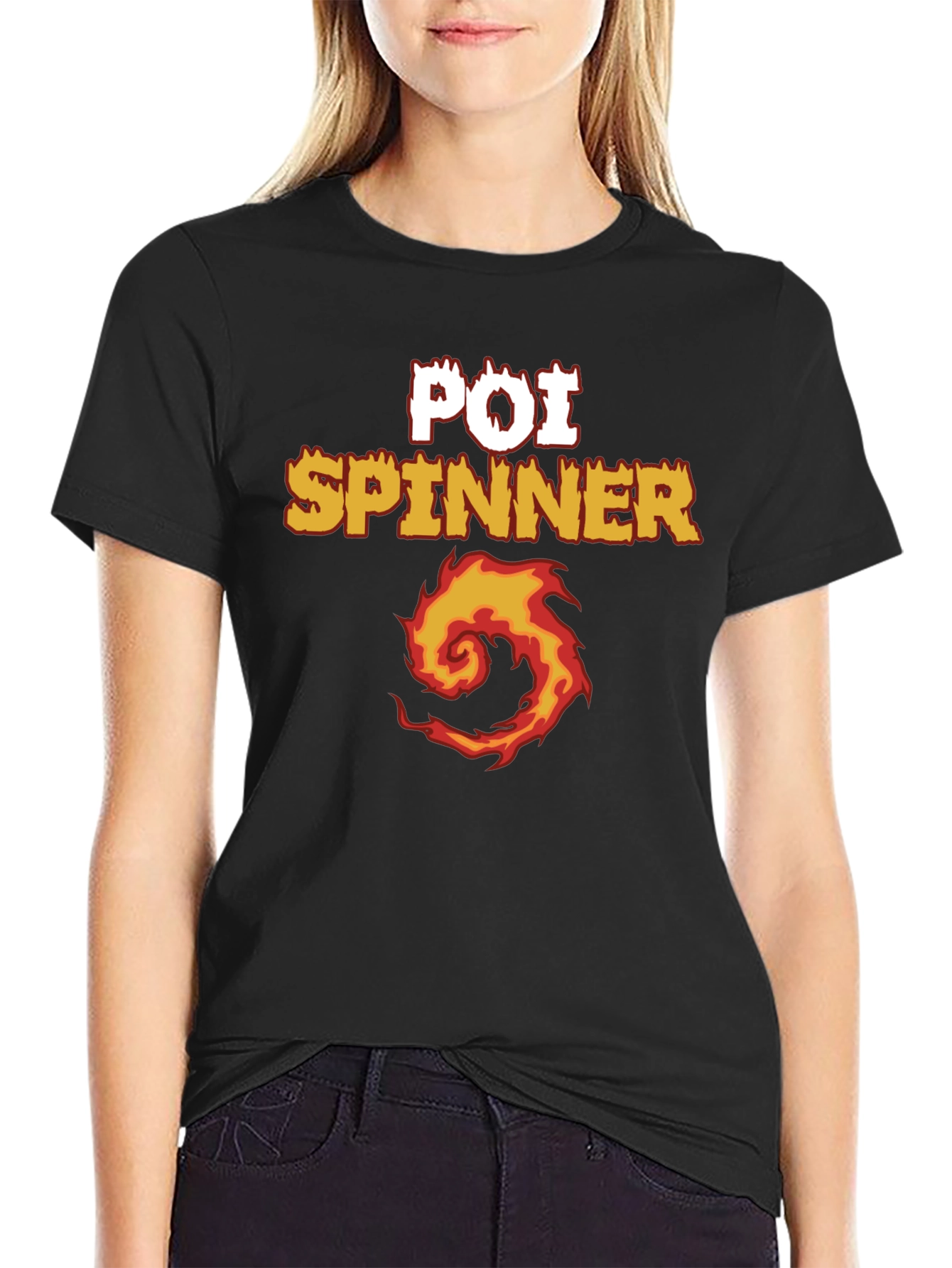Poi Spinner Fire Design Black T-Shirt
