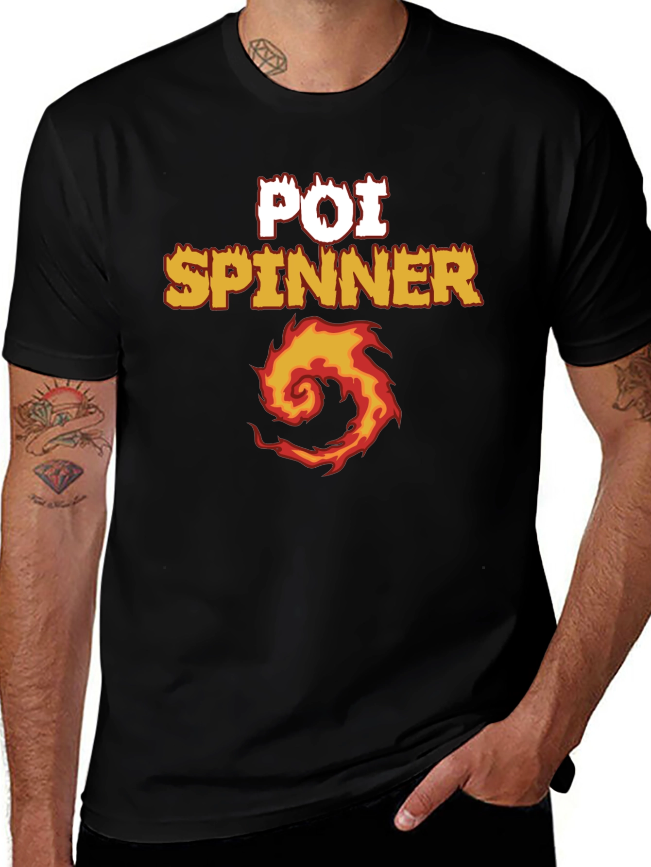 Poi Spinner Fire Design Black T-Shirt