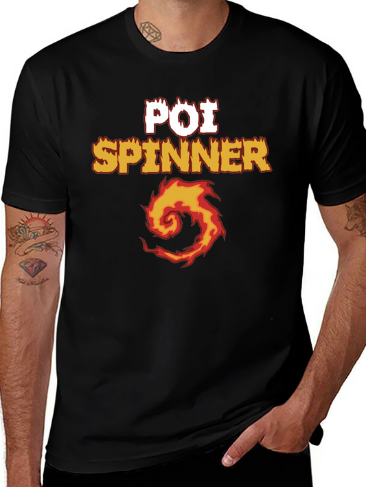 Poi Spinner Fire Design Black T-Shirt