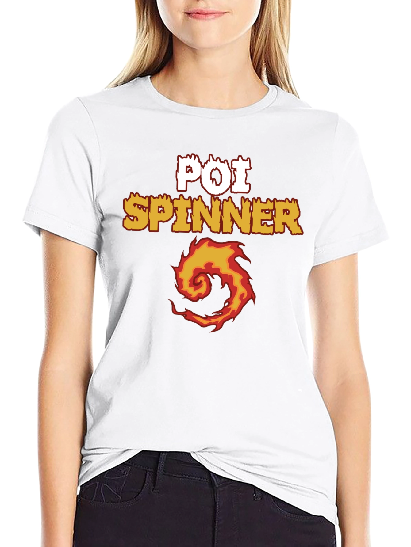 Poi Spinner Fire Design Black T-Shirt