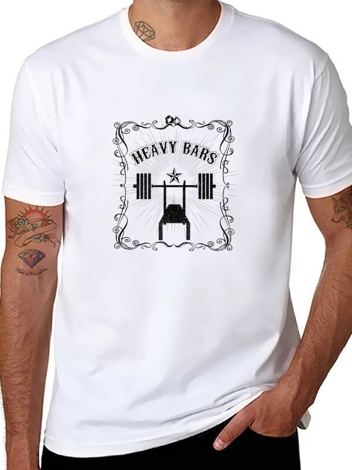 Heavy Bars Graphic Tee - Black Cotton Gym Shirt