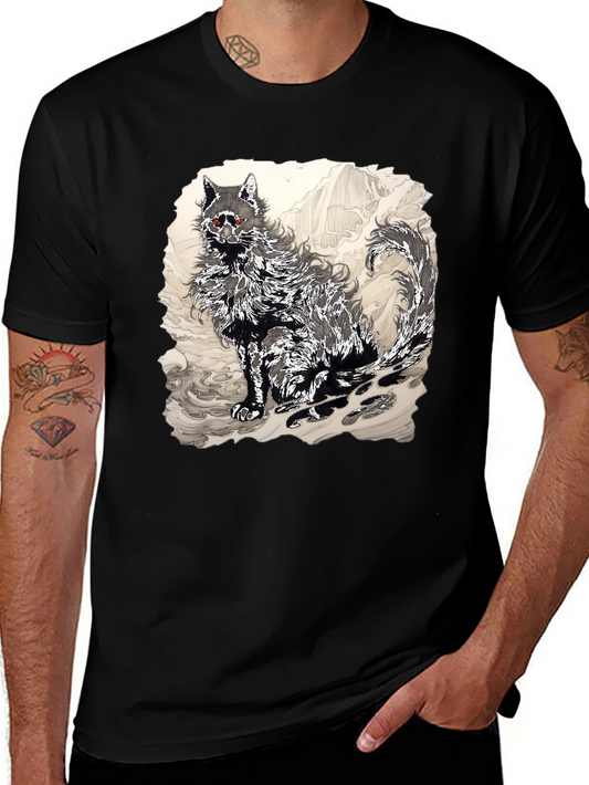 Black T-Shirt with Wolf Graphic