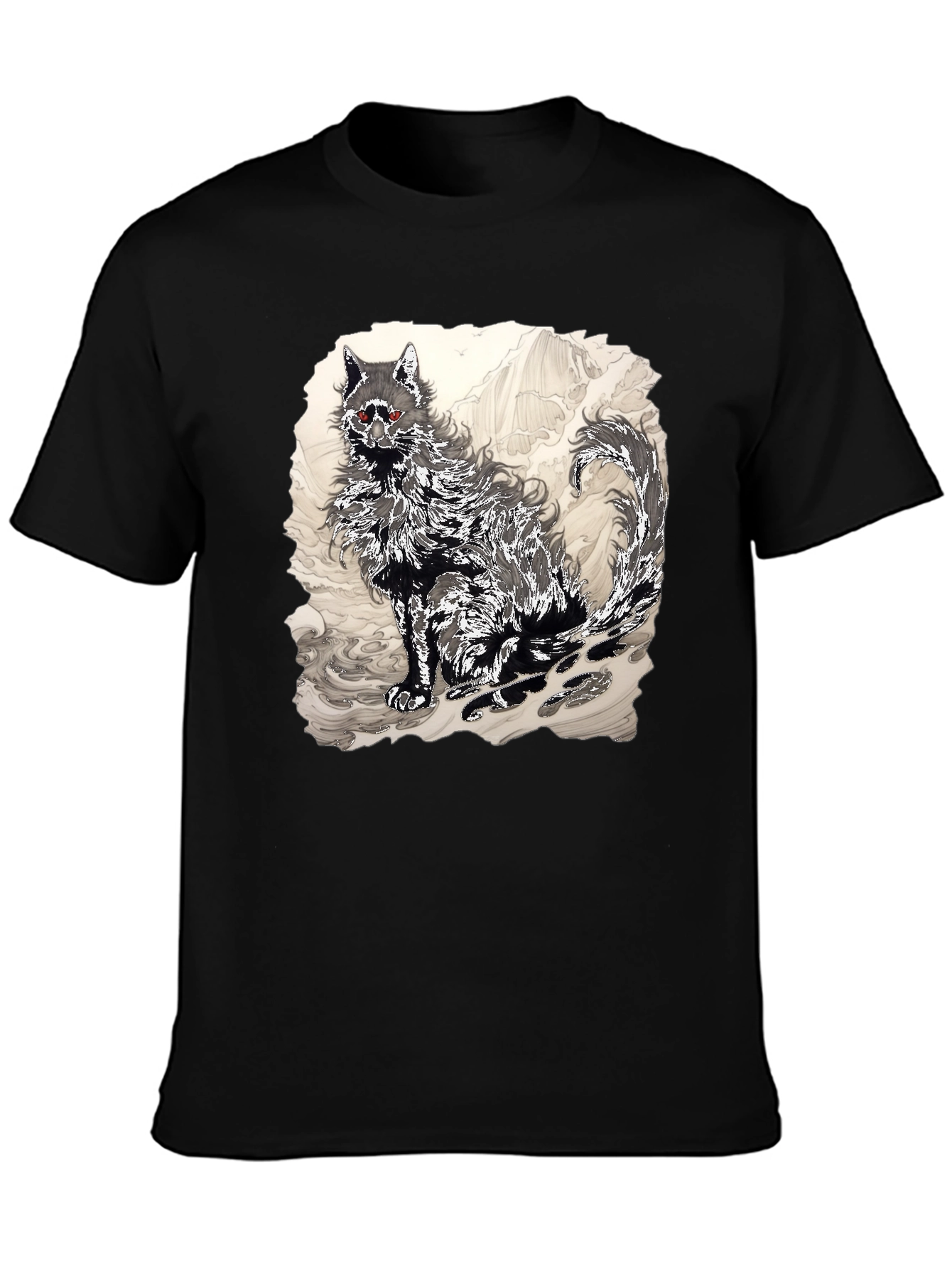 Black T-Shirt with Wolf Graphic