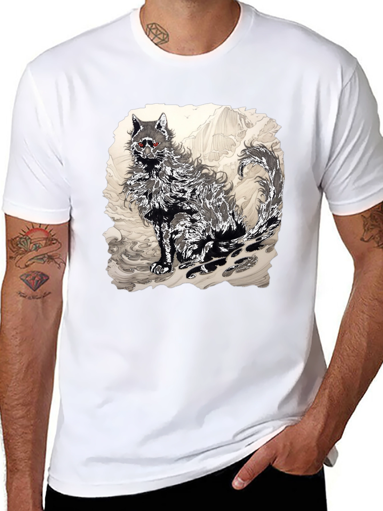 Black T-Shirt with Wolf Graphic