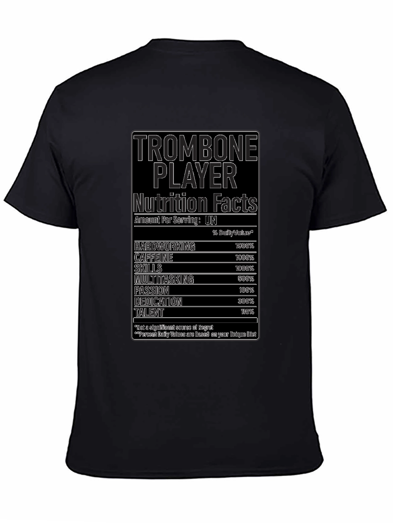 Trombone Player Nutrition Facts Black T-Shirt