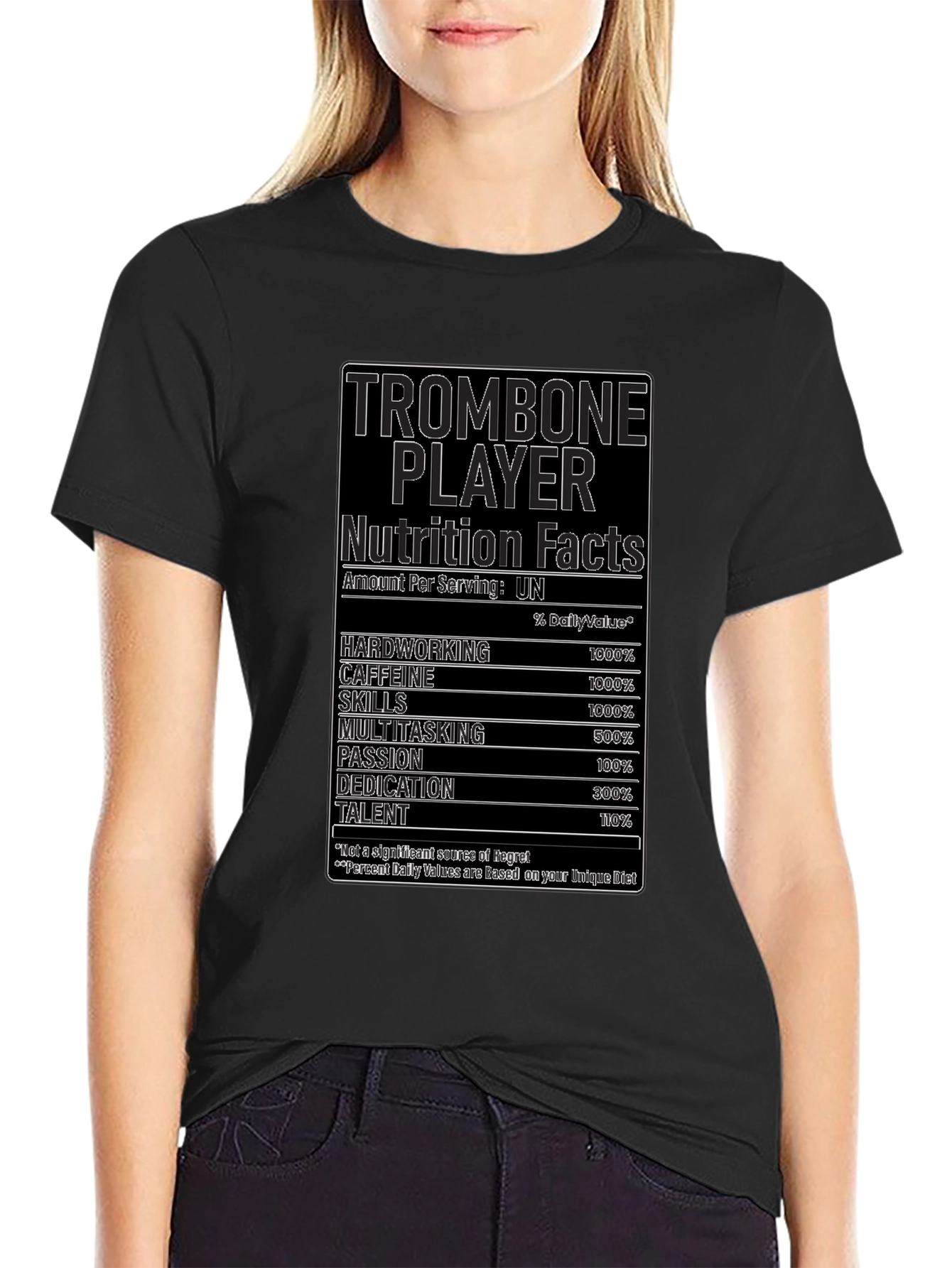 Trombone Player Nutrition Facts Black T-Shirt