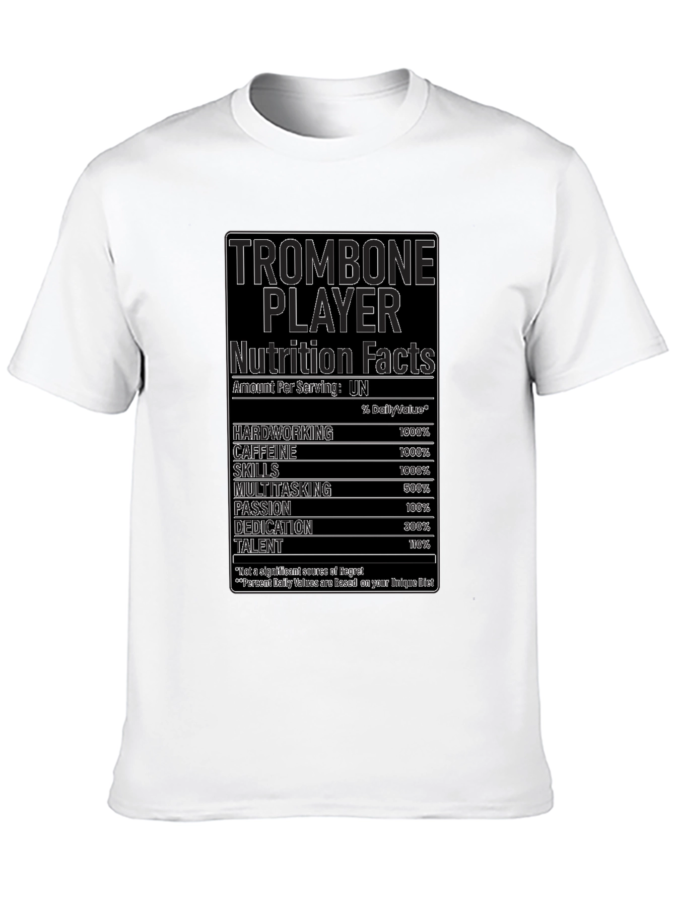 Trombone Player Nutrition Facts Black T-Shirt