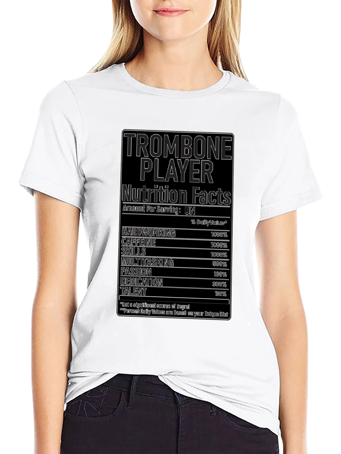 Trombone Player Nutrition Facts Black T-Shirt