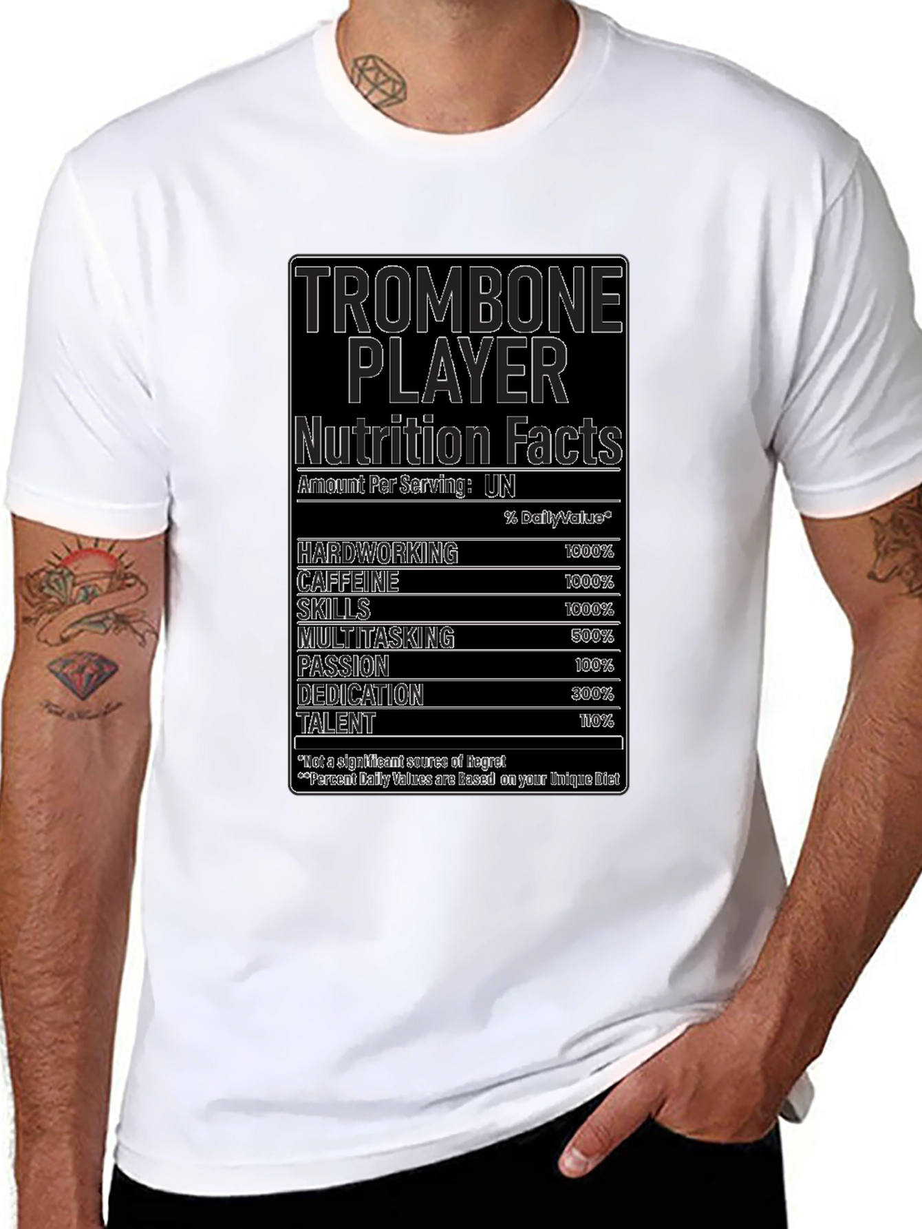 Trombone Player Nutrition Facts Black T-Shirt