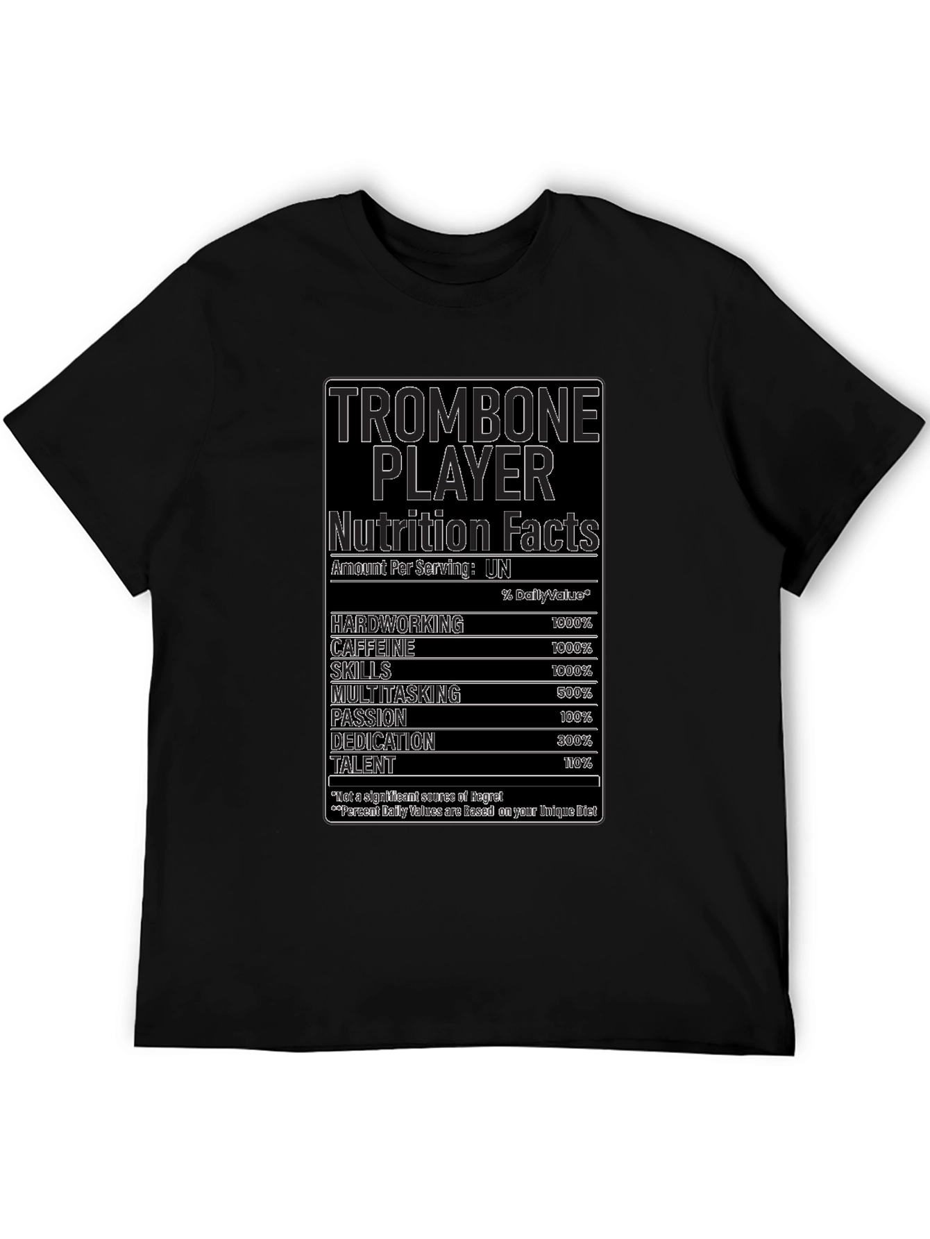 Trombone Player Nutrition Facts Black T-Shirt
