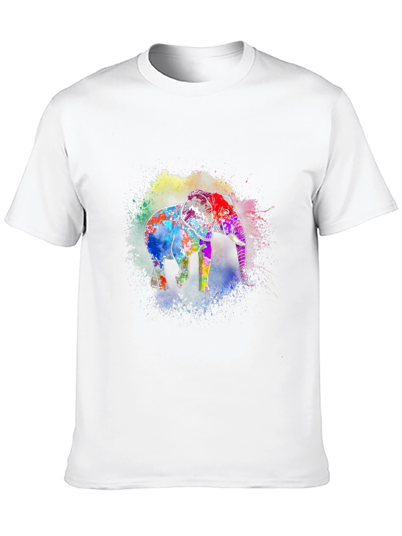 Vibrant Elephant Print Black T-Shirt