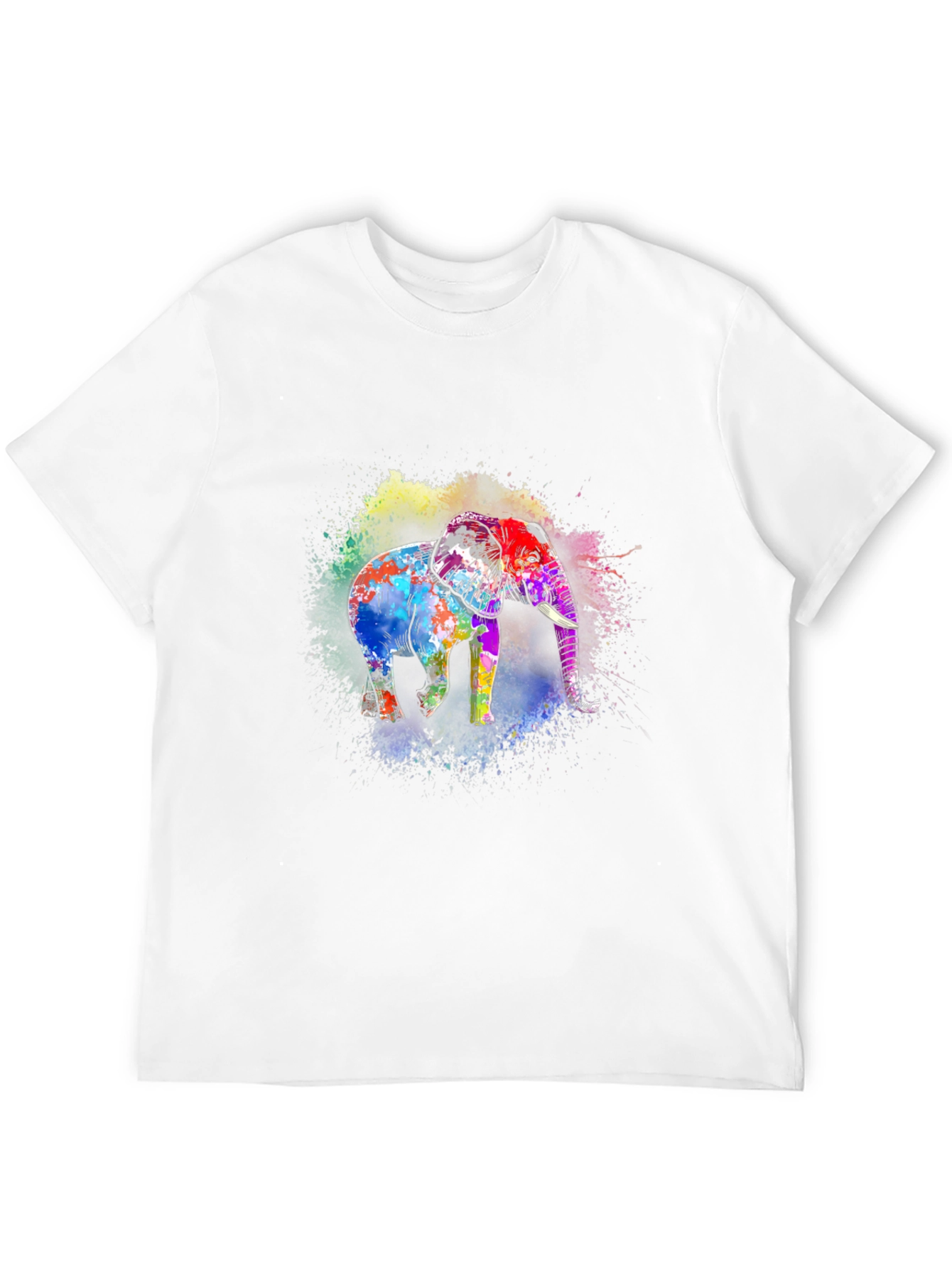 Vibrant Elephant Print Black T-Shirt