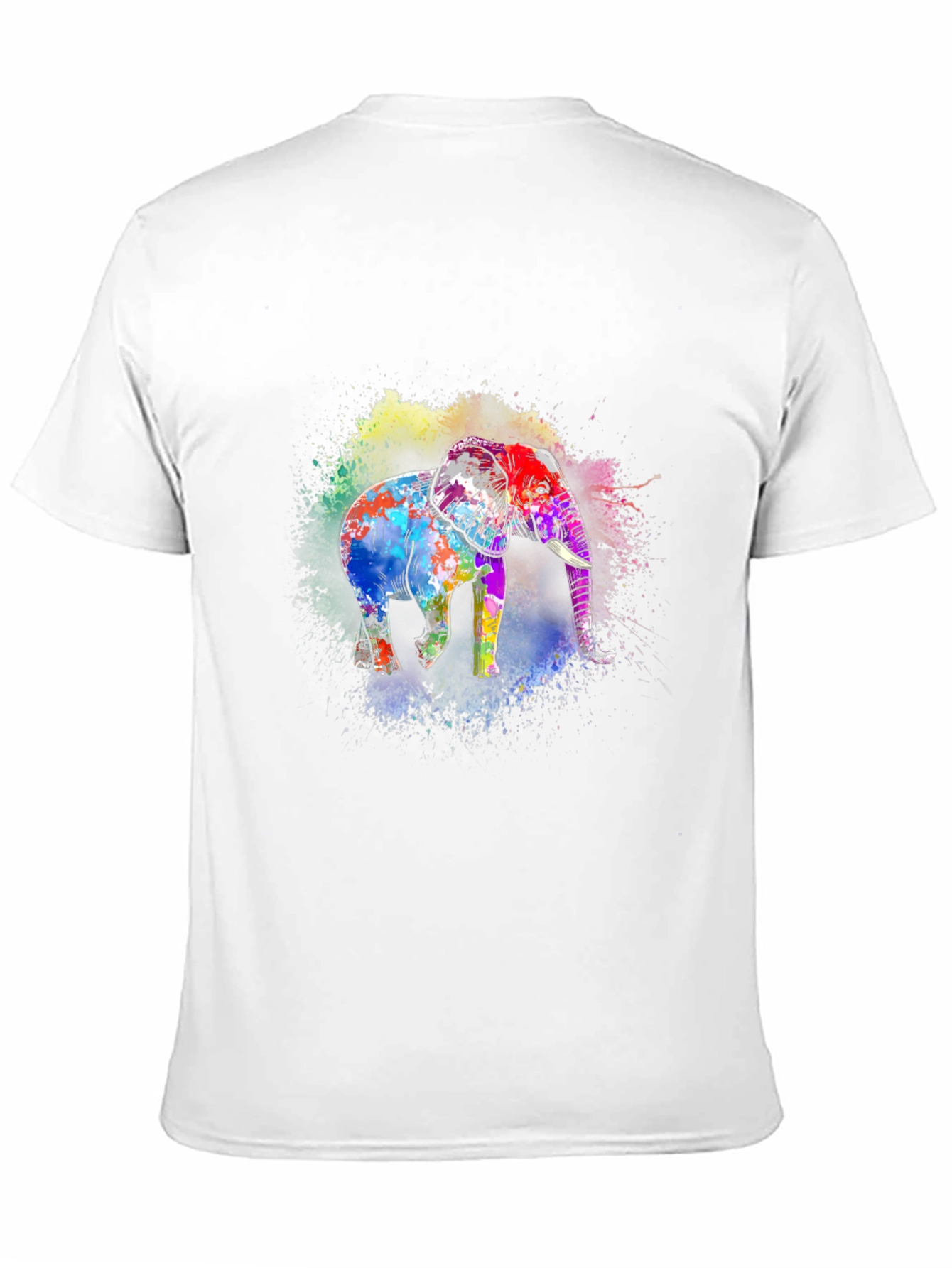 Vibrant Elephant Print Black T-Shirt
