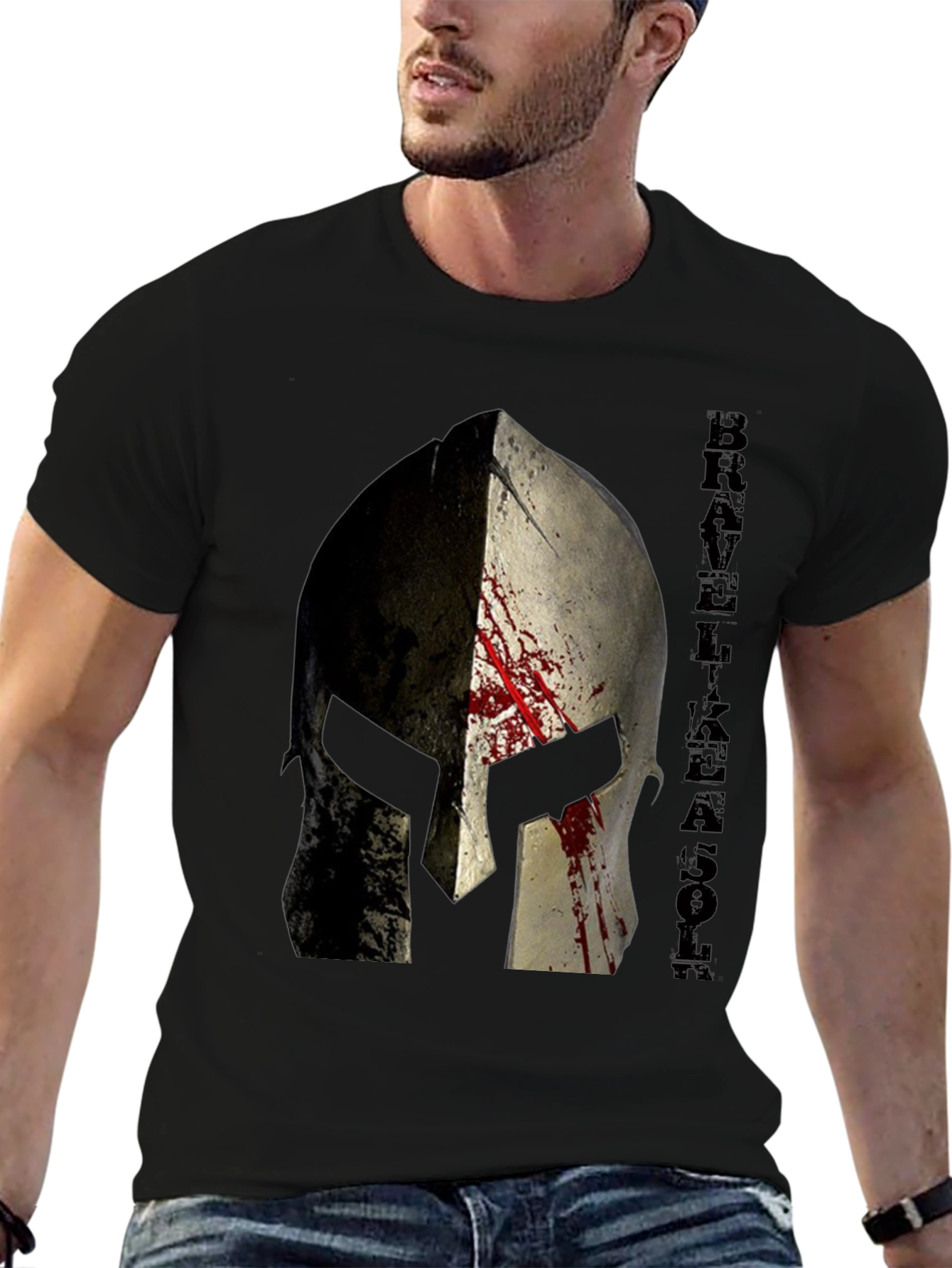 Brave Like A Son Spartan Helmet Graphic T-Shirt