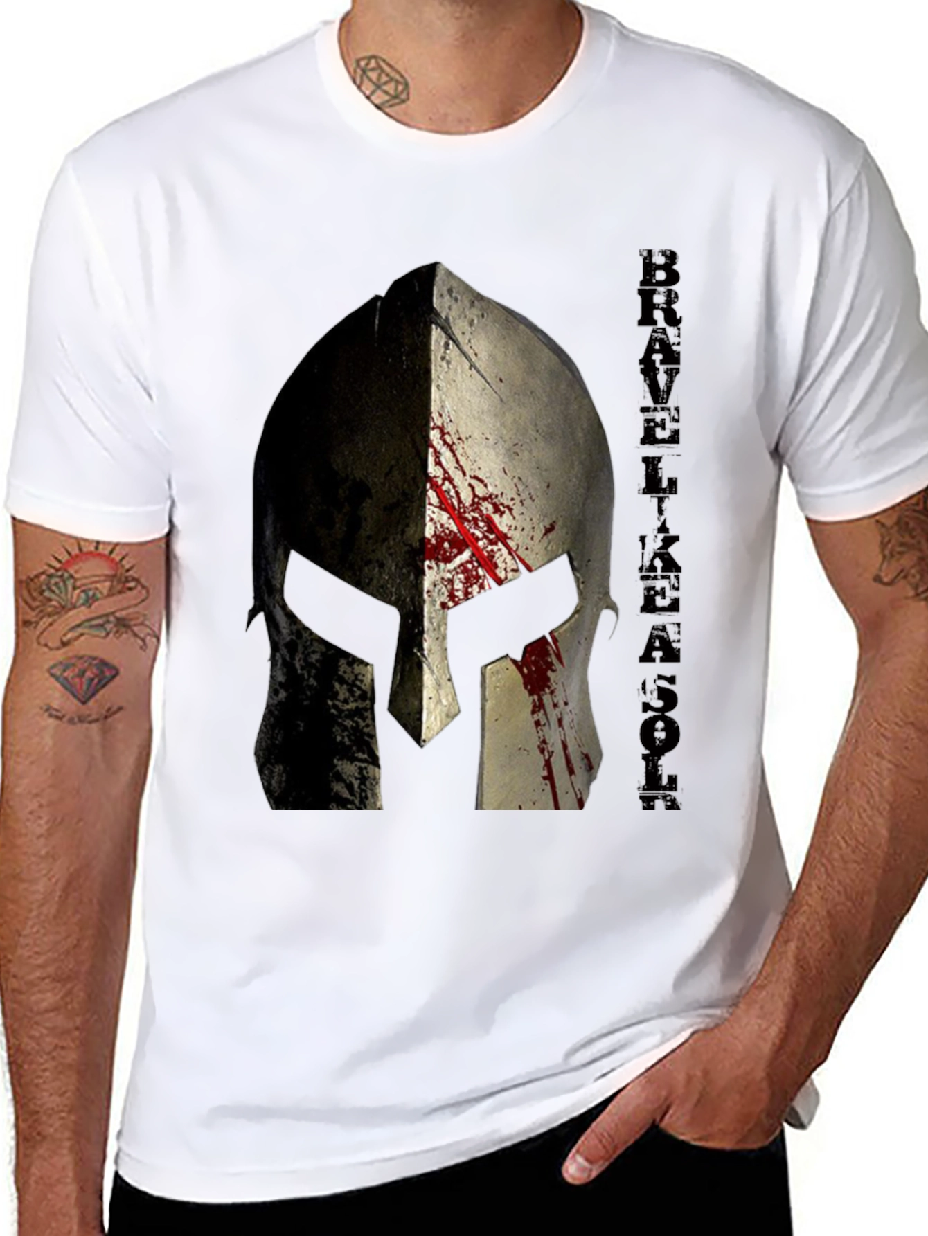 Brave Like A Son Spartan Helmet Graphic T-Shirt