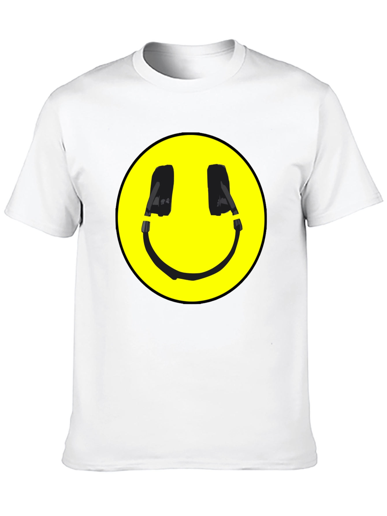 Smiley Face Headphone Graphic Black T-Shirt