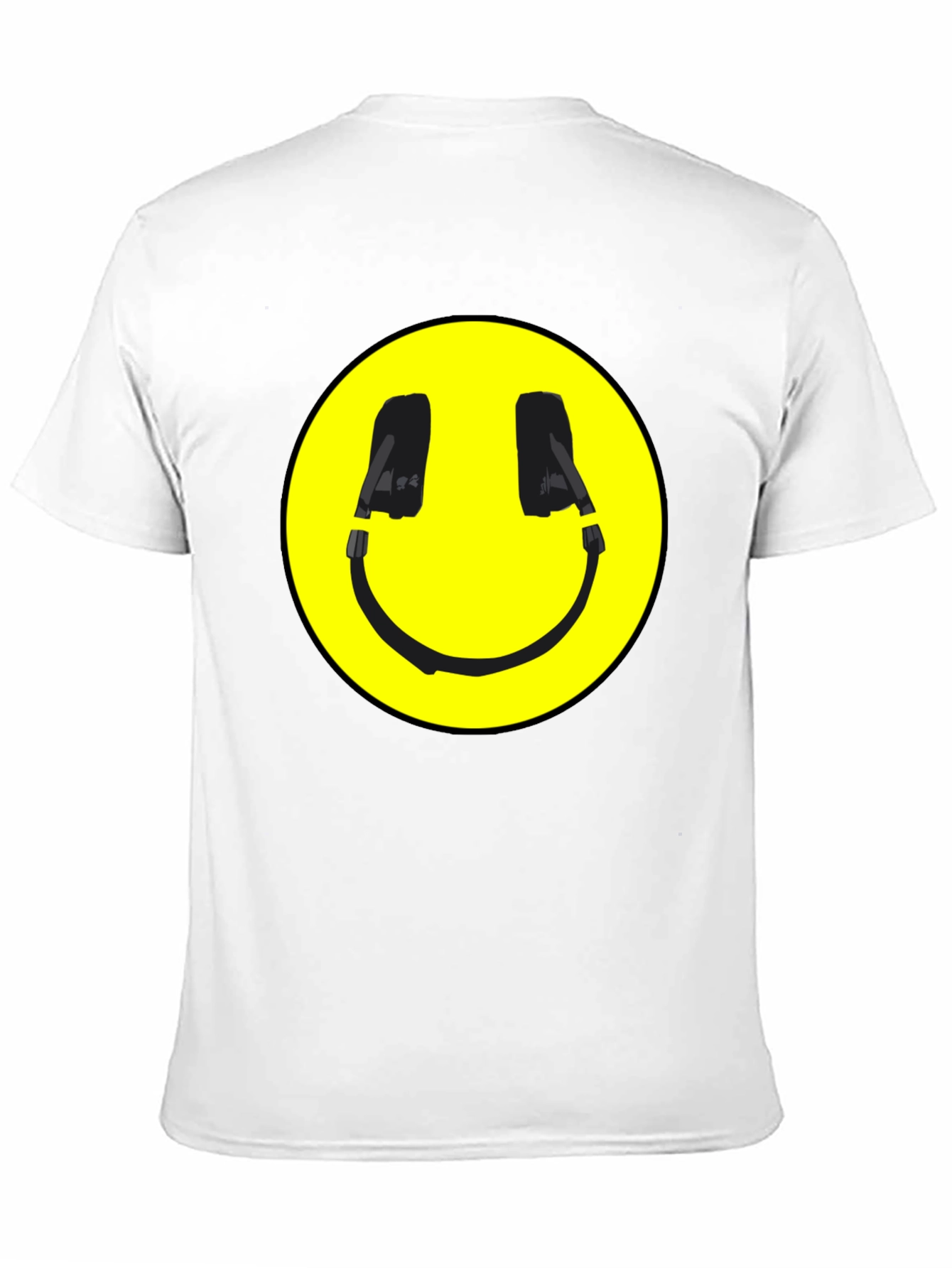 Smiley Face Headphone Graphic Black T-Shirt