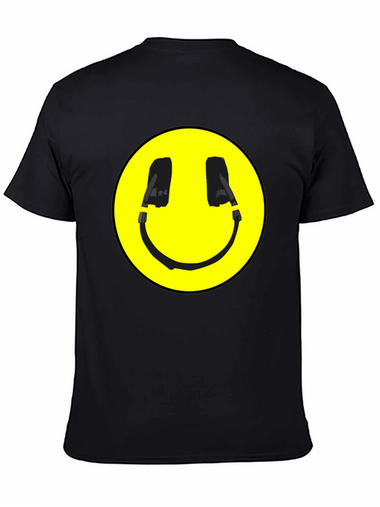 Smiley Face Headphone Graphic Black T-Shirt
