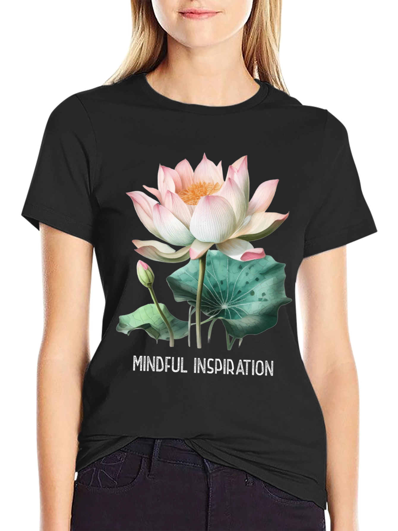 Mindful Inspiration Lotus Graphic Tee - Black