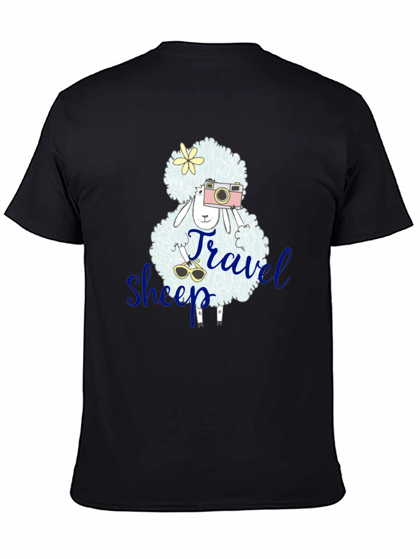 Travel Sheep Graphic Tee - Black Cotton T-Shirt